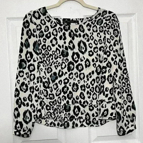 ZARA BASIC Gray Animal Print Layered long sleeve Top  | size XSMALL - Picture 1 of 7